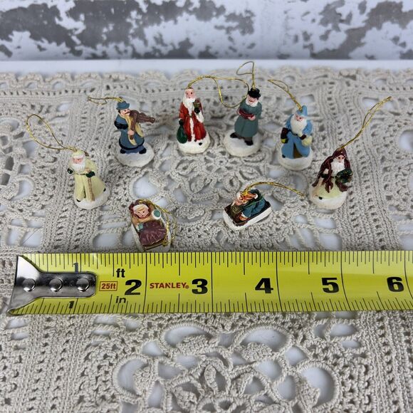 Set Of 8 Vtg Mini Ornaments‎ Victorian Christmas Hand Painted Santa Kids Sled’n - Picture 12 of 13